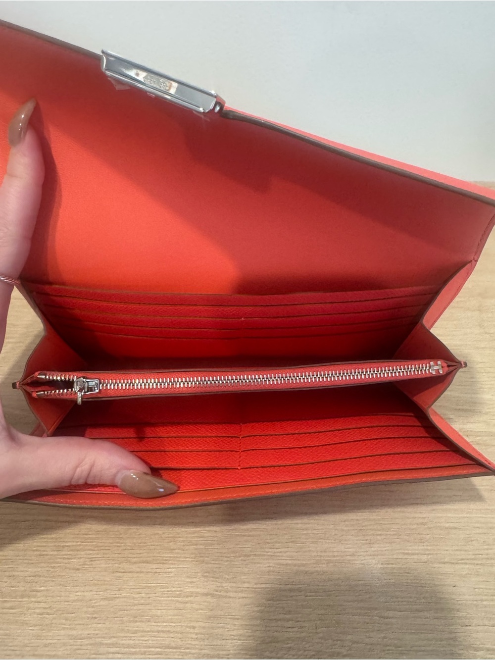 Hermes coral red constance Wallet with unbranded silver Chain— brand new - Picture 5 of 5